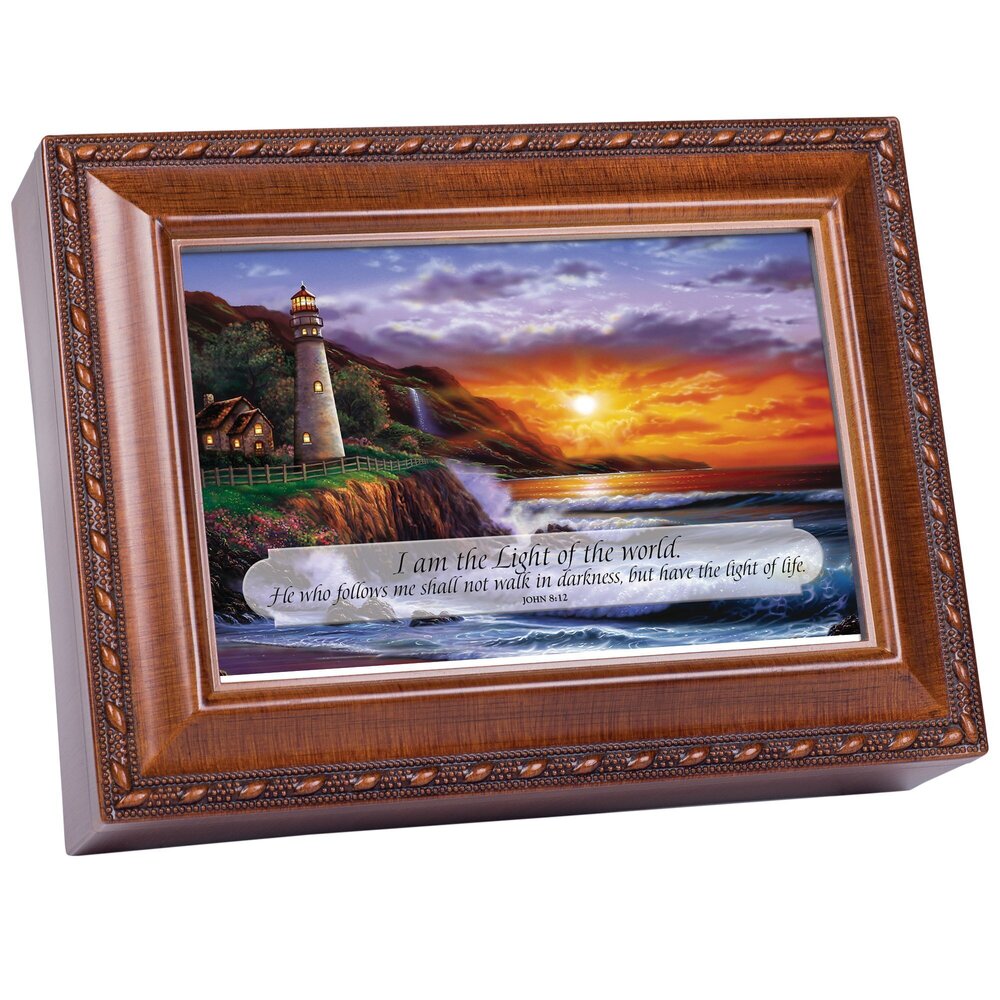 8035 I Am The Light Woodgrain Inspirational Traditional Music Box Plays How